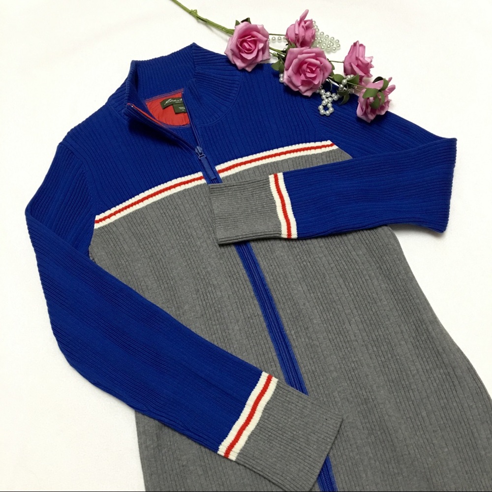 Eddie Bauer Colorblock Ribbed Zip-Up Sweater